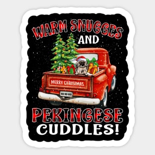 Warm Snuggles And Pekingese Cuddles Truck Tree Christmas Gift Sticker